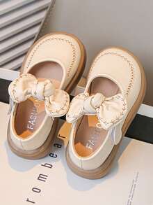女孩淺褐色的蝴蝶結公主鞋,彈簧&秋天,防滑嬰兒時尚皮革鞋 - 米色 - 查看 2