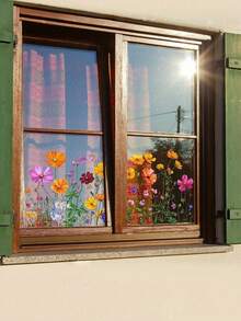 1 件鲜艳的花卉和蝴蝶静电窗贴 - 传统风格的彩色塑料贴花，易于粘贴在光滑表面上，非常适合卧室、客厅、冰箱、橱柜装饰、艺术装饰、房间氛围增强 | 生动的装饰 | 易于粘贴的贴纸，为您的家带来节日气氛，生日、毕业典礼的节日装饰贴纸礼物 - 彩色 - 查看 7