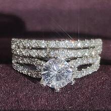 2 件女士优雅银色方晶锆石可叠戴戒指 - 銀色 - 查看 8