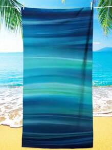 1pc Extra Large & Super Soft Quick Dry Beach Towel, With Vibrant Abstract Wave Print - Blue Green, Blue And Green Stripes, Perfect For Relaxing And Beach, Pool Side