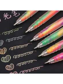 6 PcsSet Highly Attractive Writing Greeting Card Gradient Color Spiral Pen Exquisite And Cute Cartoon , Random Pattern, Office Learning Writing Gift Box Pen, Student Stationery Small Prizes, Suitable For Parent-Child Education, S