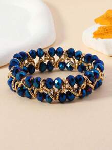 1pc Handmade Beaded Bracelet With Bright Crystal & Aluminum Chain, Reversible Design, Suitable For Women, Party, Wedding, Beach, Holiday, Classic & Fashionable Gift