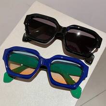 2024 Retro Square Glasses - Brown Green Gradient Lenses, Lightweight Plastic Frame Non-Prescription Decorative Glasses, Suitable For Men And Women For Daily And Formal Occasions, Retro Fashion Glasses, Style Accessories, Tortoiseshell Design, Classic Style, Unisex,  Buyer Must-Have - 藍藍橙 - 查看 5