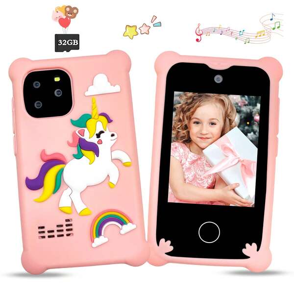 Kinder Smartphone, Weihnachts- und Geburtstagsgeschenke für Mädchen im Alter von 6-12 Jahren, Spielzeug-Handy, Touchscreen Lernspielzeug-Telefon mit Dual-Kamera, Spiele, Musikplayer, beste Wahl für Weihnachtsgeschenke