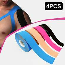 4 Rolls 1 Inch X 16.4 Ft Breathable Elastic Sports Kinesiology Tape For Ankle, Wrist, Knee, Muscle Support, Running, Tennis, Football