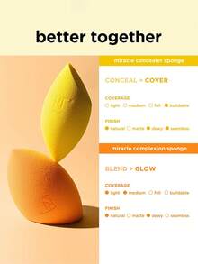 Real Techniques Miracle Complexion Sponge + Concealer Sponge Duo, Makeup Blending Sponges For Foundation & Concealer, Offers Light To Medium Coverage, Natural, Dewy Makeup, Latex-Free Foam 2 Count - Orange - View 2
