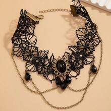 Black Pendant Arm Chain Bracelet Multi-Layer Tassel Armband Gothic Crystal Adjustable Cuff Bracelet, Alloy, For Women Halloween Party Costume Body Jewelry - Black - View 2