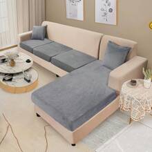 Sectional Couch Cover 4 Pieces Velvet Separate Couch Cushion Covers L Shape Soft Stretch Sofa Slipcovers With 2pcs Pillowcases For Left Right Chaise Sectional Couch 3 Seater+1 ChaiseDark Grey As