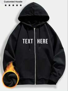 Felpa con cappuccio e chiusura lampo personalizzata da uomo - possibilità di personalizzare con testo, logo, foto, numero fortunato, compleanno, anniversario, albero di Natale, foto di famiglia, zucca di Ognissanti, fantasma, tacchino del Ringraziamento, foto del gruppo di ballo, divisa da lavoro, pubblicità, design di divisa scolastica, felpa con chiusura lampo nera, adatta per autunno e inverno, tasca con cordino