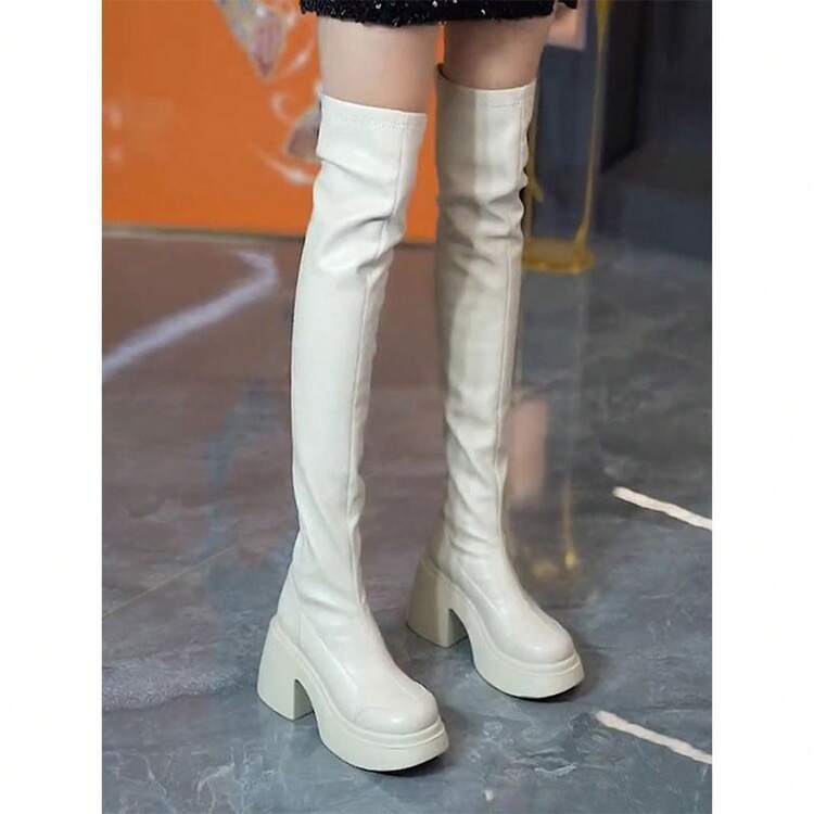 Women Over-The-Knee Boots - Beige Upgraded Version - View 2