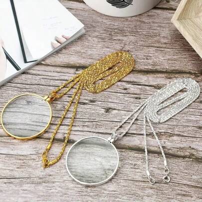 1/2Pcs Metal Magnifying Glass,Sweater Chain Jewelry Magnifying Glass,Neck Magnifying Glass Magnifying Glass Pendant 10x Magnifying Effect Fashionable Magnifying Glass Mother's Day Gift For Enlarged Fonts