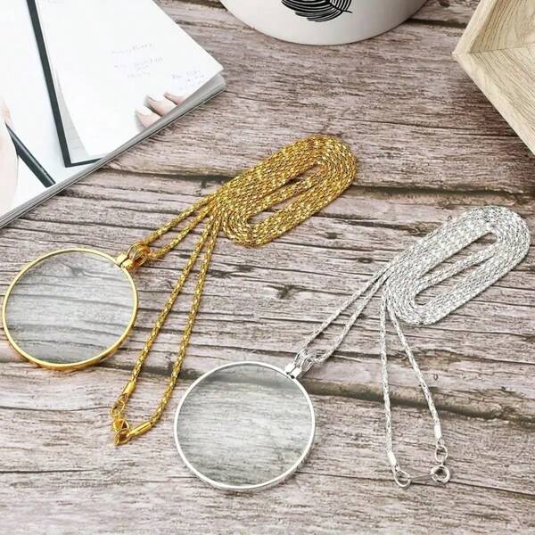 1/2Pcs Metal Magnifying Glass,Sweater Chain Jewelry Magnifying Glass,Neck Magnifying Glass Magnifying Glass Pendant 10x Magnifying Effect Fashionable Magnifying Glass Mother's Day Gift For Enlarged Fonts