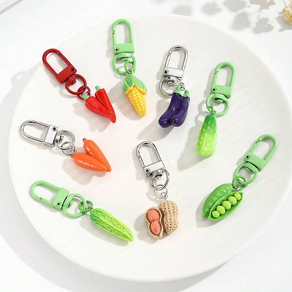 8pcs Resin Vegetable Keychains, Fashionable Bag Charms, Bag Accessories, Home Decor, Kitchen Decor, Also Suitable As Christmas, Thanksgiving Gifts For Women, Interesting Design With Glossy Surface