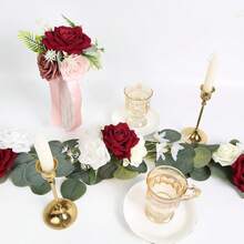 5/15/25 bông hoa giả có dây thép và lá, đầu hoa hồng nhung, thích hợp trang trí tiệc cưới, trang trí bánh kem, trang trí bàn phòng khách, cây giả, trang trí mùa thu, trang trí phòng, trang trí bàn làm việc, trang trí sân vườn, hoa cài cổ tay cô dâu ngày Valentine. - Rượu vang đỏ + dây + lá - Xem 4