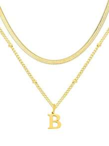 1 件迷你心形吊坠和不锈钢字母项链 - 双层可调节链条项链，26 个字母双层可调节链条珠宝，极简主义奢华，时尚百搭高端优雅简约风格，适合日常休闲、派对、通勤、度假，是送给女性的绝佳礼物