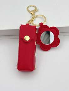 Customized Text Portable Lipstick Case With Heart Shaped Mirror, Cute Minimalist Keychain