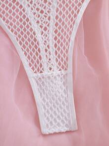 New 2Pcs Sexy Alluring Mesh Hollow Out Lingerie Set, Fashionable Charming Design Sexy Panties - White - View 6