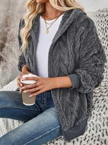 Grande veste décontractée pour femmes, à capuche en peluche, avec fermeture éclair, manches longues et couleur unie, pour l'automne et l'hiver