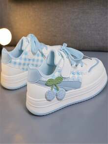 1 Pair Girls' Fashion Soft Bottom Bow Pendant PU Outdoor Non- Wear-Resistant Academy Style Cute Flat Sports Shoes, Suitable For All Seasons - 藍色 - 查看 6