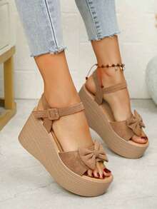 Giày sandal đế xuồng nơ dày nhẹ thời trang dành cho nữ ngày lễ tình nhân - Màu Khaki - Xem 2