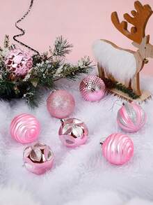 12个圣诞球装饰品，防碎塑料圣诞树装饰球，各种圣诞球装饰品，适用于婚礼、母亲节派对装饰、情人节装饰，适合女性的礼物（粉色）