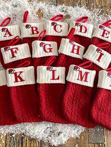 1pc Knit Monogram Stockings, Stockings Small Xmas English Letters Hanging Stockings Socks Double Sided Fireplace Hanging Stockings For Party Decoration New Year Party Gift Favors Supplies,Personalized Initial Stocking, Family Holiday Xmas Party Decor Birthday,Christmas Decor - Multicolor - View 1
