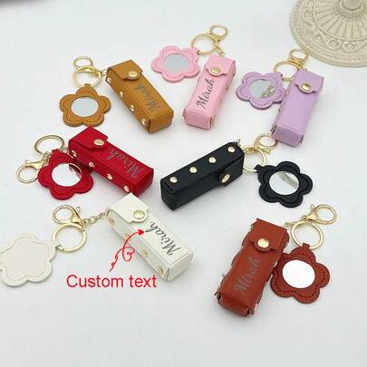 Estuche portátil para lápiz labial personalizado con espejo con forma de corazón, accesorio de belleza navideño con llavero minimalista y lindo