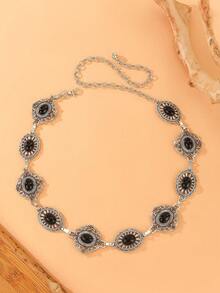 سلسلة خصر بوهيمية عتيقة مزخرفة بالزهور، موضة وشاملة للخريف والهالوين - فضي - مشاهدة 2