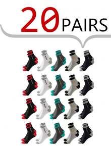 5/20 Pairs Men's Printed Sports Crew Neck Socks - Moisture-Wicking, Lightweight, Comfortable, And Soft, Suitable For All Seasons. - Multicolor - View 15