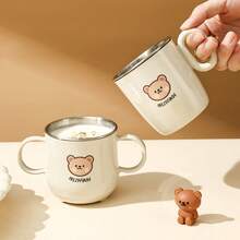 Cană de apă din oțel inoxidabil 304 cu mâner, cană de cafea cu lapte cu perete dublu, model drăguț de desene animate, cană detașabilă anti-opărire, potrivită pentru copii, studenți și adulți, pentru a fi utilizată la școală, birou, camping în aer liber, picnic