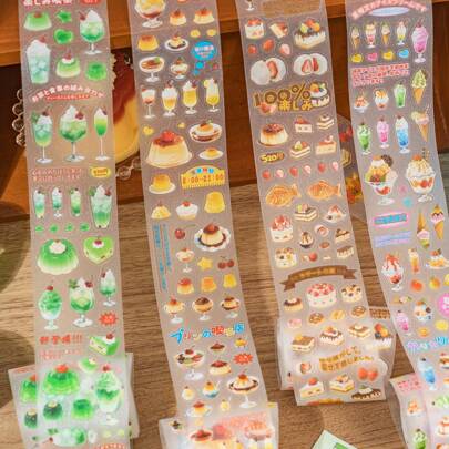 1卷/袋胶带、甜茶店系列、复古闪光砂PET模切胶带、剪贴簿用品、笔记本配件、装饰相框、电脑和手机壳、水杯、旧杂志、铅笔盒、桌面装饰贴纸、返校贴纸、学校用品