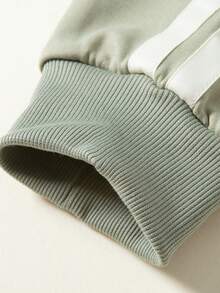 青少年时尚插肩袖半拉链条纹运动衫，秋季 - 杏色 - 查看 3