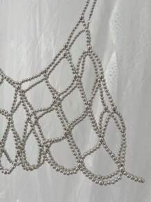 1 Pieza Nueva Camiseta de Estilo Japonés Sencillo para Mujer con Perlas, Decoración de Body con Cadena de Perlas, Estilo Crop Top para Festivales de Música