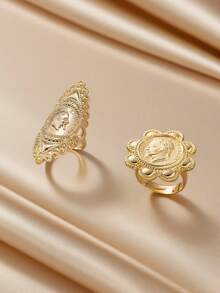 Herseygold 1pc Napoleon Coin Ring, Adjustable Size Flower Ring, European Commemorative Coin Ring, Wedding Gift - Gold - View 1