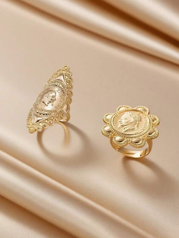 Herseygold 1pc Napoleon Coin Ring, Adjustable Size Flower Ring, European Commemorative Coin Ring, Wedding Gift