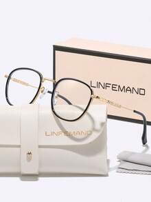 LINFEMAND Ultra-Light Round Metal Decor Fashion Non-Prescription Glasses For Women, Unique Metal Leg High-End Eyewear Accessory, Holiday Gift - Clear - View 10