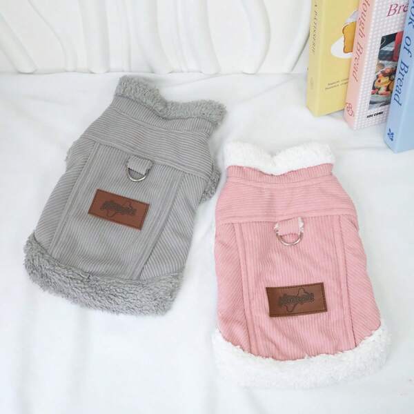 1 قطعة جاكيت سميكة مبطنة حرارية للحيوانات الأليفة، مع رباط مرفق، دافئة للكلاب والقطط في فصلي الخريف والشتاء