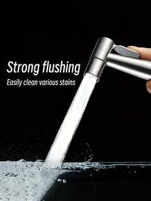 1 套黑色 304 不锈钢手持式坐浴盆喷雾器，带压力可调喷嘴 + 59.06 英寸可伸缩 ABS 软管，现代浴室坐浴盆附件套装 - 銀色 - 查看 3