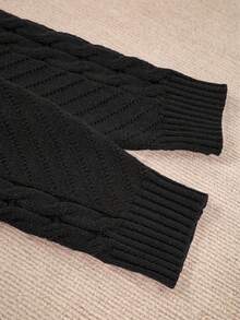 Plus Size Crew Neck Casual Solid Color Long Sleeve Knit Sweater Black - Black - View 11