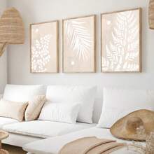 3pcs, Unframed, Boho Neutral Beige Palm Leaves Print, Botanical Wall Art, Abstract Posters, Modern Minimalist Gallery Wall Prints, Wall Decor, Canvas Art For Living Room, Bedroom, Kitchen, Home Office, Cafe, Bar, Dorm, Hallway, Home And Room Decoration
