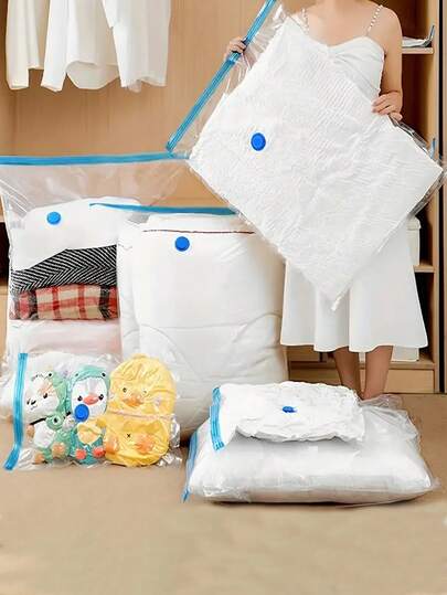 10 件/5 件/1 件套多功能真空压缩收纳袋，加厚防水防尘收纳袋，适用于家庭、旅行、宿舍，透明简约设计真空密封收纳袋可为衣物、床上用品、被子节省 80% 的空间