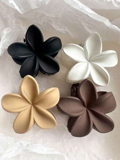 4 件/套 4 厘米/1.57 英寸花形哑光黑色、白色、卡其色、棕色轻质塑料发夹，时尚百搭高端优雅简约纯色发夹，适合日常、休闲、派对、通勤、海滩、发髻、马尾辫、洗脸、化妆、服装配饰发饰时尚发爪夹秋季配饰秋季发夹冬季配饰适合度假装扮女士