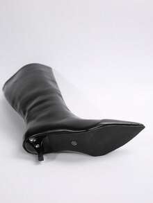 2025 Autumn/Winter New Pointed Toe Thigh High Boots For Women, Slim Heel Retro Personalized PU Leather Over-The-Knee Boots,Black Boots,Kitten Heels - Black - View 3