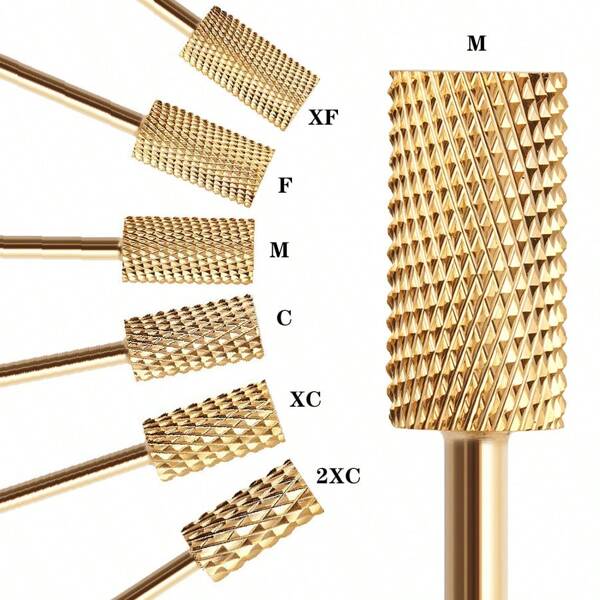 1pc Tungsten Steel Nail Grinding Head, Gold Cylindrical Shape With Multiple Teeth, Nail Grinding Tool