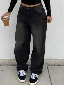 Straight-Leg Grey Denim Jeans For Teenagers - Black - View 3