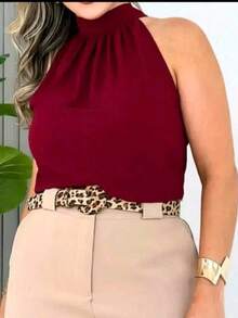 STYLISH WOMEN'S HIGH NECK TIE-UP BLOUSES - Burgundy - View 5