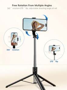 最新款170厘米/90厘米蓝牙遥控自拍杆，蓝牙手机支架，三脚架，适用于室内/室外视频拍摄、录制，可伸缩，360°旋转，防抖，可折叠便携，手持/落地三脚架
