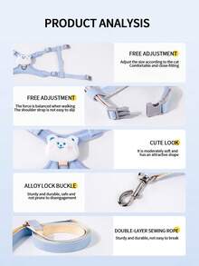 Pet Cat Dog Harness Leash Set, Small Cat Dog Leash Rope, Outdoor Cat Dog Traction Rope, Comfortable & Breathable - Multicolor - View 10