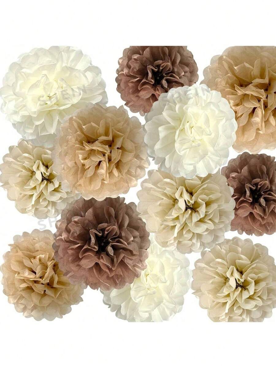 12 Stücke braune Seidenpapier Pompons, karamellfarbene Partydekoration in Elfenbein, Beige, Creme, Erdtönen, Boho, Champagner Seidenpapier Pompons, Wanddekoration perfekt für Geburtstag, Babyparty, Hochzeit, Jahrestag, Party, Festival, Feier, Abschlussfeier