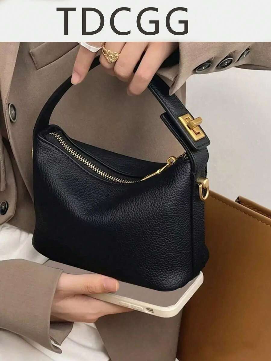 Élégant petit sac à main en PU - Sac à bandoulière et à travers pour femme, sac de navette simple, convenant pour le travail, les rendez-vous et les sorties quotidiennes - Noir - Voir 1